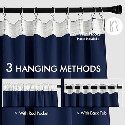 MIULEE Navy Blue Back Tab Blackout Curtains 52x96 Inch Long 2 Panels Set | Rod - Image 3