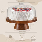 HBlife Cake Stand with Glass Lid (11.4"), Multifunctional Cake Stand with Dome, Acacia Wood 6-in-1 Cake Plate Display Stand with Cover for Baking Gifts, Birthday Kitchen Parties, Weddings