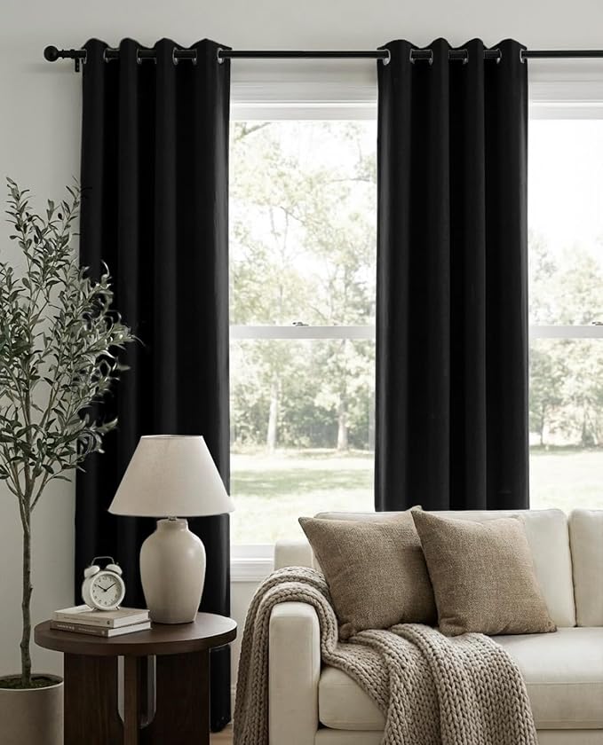100% Blackout Linen Textured Curtains 84 Inch Long, Light Blocking, Thermal - Image 2