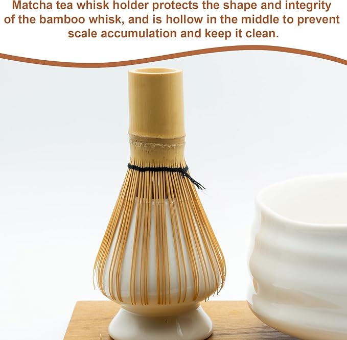 HARFINGTON Ceramic Chasen Stand 66mm Matcha Whisk Holder Teas Set Whisks Stand Traditional Matcha Tea Chasen Holder Tea Set Accessories for Tea Tasting, Gray Green