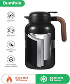 68 Oz Thermal Coffee Carafe, Stainless Steel Insulated Vacuum Coffee Carafes For Keeping Hot, 2 Liter Carafe for Hot Liquids (Black)
