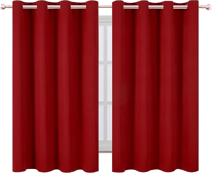 Red Blackout Curtains/52 x 45 Inch Length Kids Curtains/Set of 2 Panels Grommet - Image 2