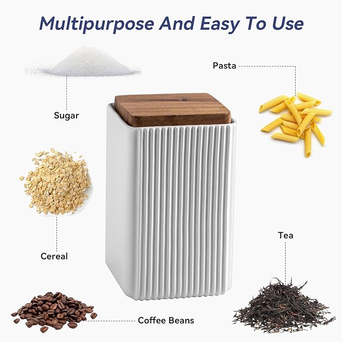 Ceramic Storage Jars Modern Elegant Highly Polished Airtight Storage Canisters with Lid Whiteware Food Stroage Jar for Kitchen Spice Tea Vanilla Sugar Coffee Beans (White-1000ML)