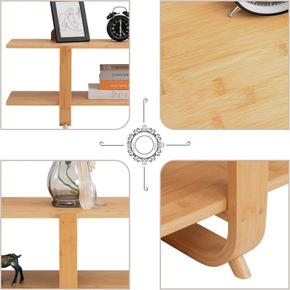 HollyHOME Bamboo TV Stand with Storage - Image 5