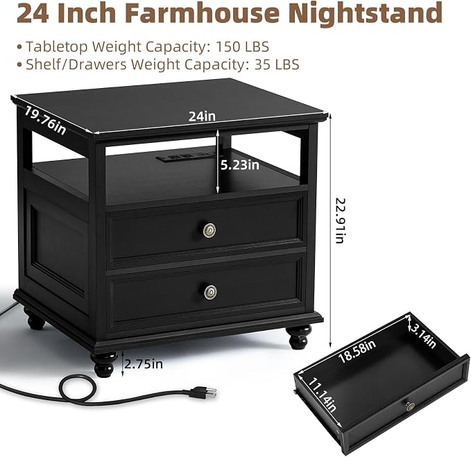 Joaxswe Farmhouse Nightstand Set of 2 - Image 3