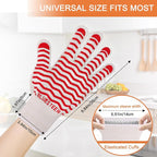 Oven Gloves 932°F Heat Resistant Oven Mitts with Fingers, Heat Proof BBQ Grill Gloves Silicone Grip Fireproof Gloves for Kitchen Cooking Grilling Baking