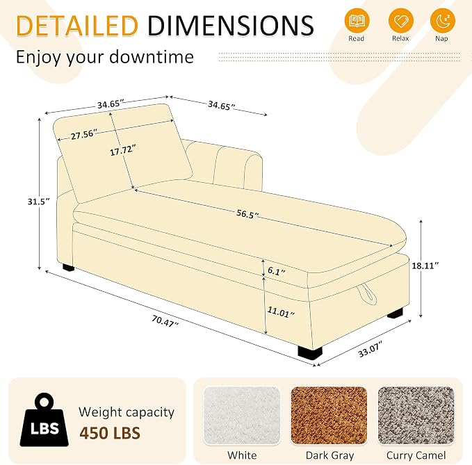 VANOMi Oversized 70.47'' Chaise Lounge Chair Indoor, Modern Upholstered Sofa Bed - Image 2