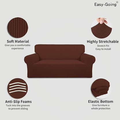 Easy-Going Stretch Oversized Loveseat Couch Covers Washable Coffee | 1-Piece - Image 3