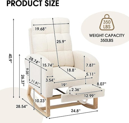 NIOIIKIT Modern Nursery Rocking Chair, Teddy Upholstered Rocking Chair - Image 2