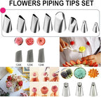 23 pcs Icing Piping Tips（with 8rose flower piping tips 2 Flower Nails 1 Flower Lifter 1Cake Decorating Tips Brush 5 Piping Bags & 6 pastry bag ties）Cake Decorating Tool Kit Petal Icing Tips