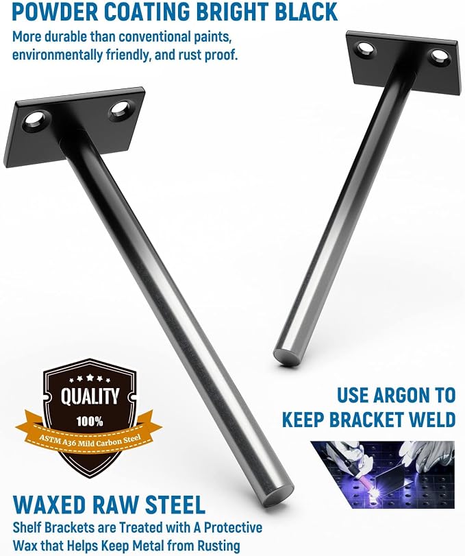 LEOPO Black 4-Pack 5 inch Floating Shelf Brackets, Hidden Shelf Bracket - Image 4