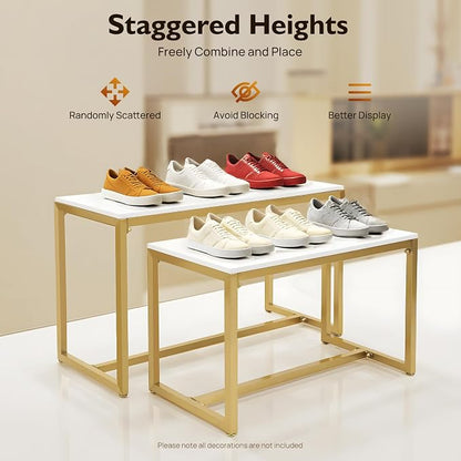 2pcs Gold Retail Display Nesting Tables, Shoes Handbag Metal Display Riser Shelf - Image 5