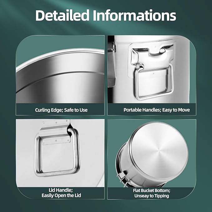710 OZ Stainless Steel Canister Rice Cereal Grain Storage Containers with Lid Airtight Coffee Bean Storage Milk Flour Sugar Food Storage for Home Bar Restaurant (21L/710 OZ)