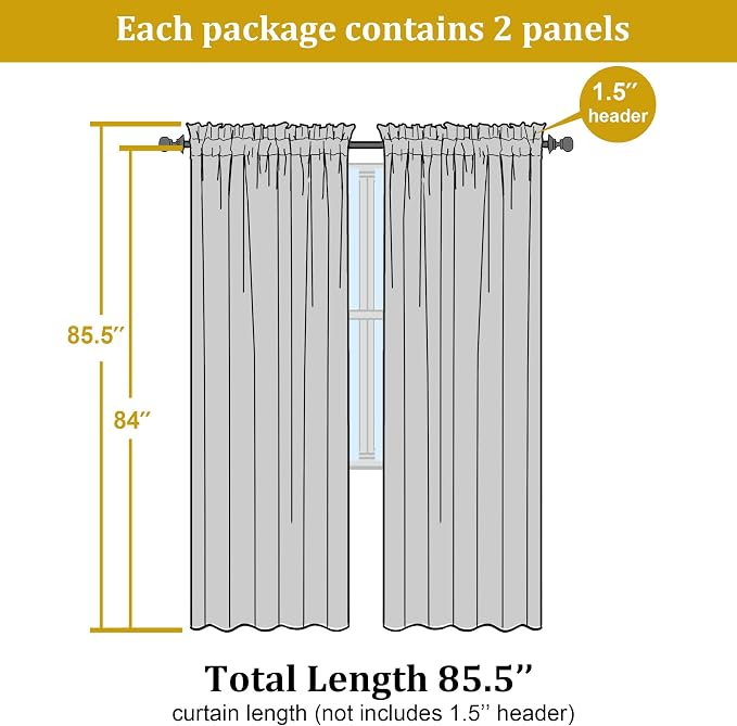 Sheer Curtains 84 inches Long 2 Panels Set - Image 8