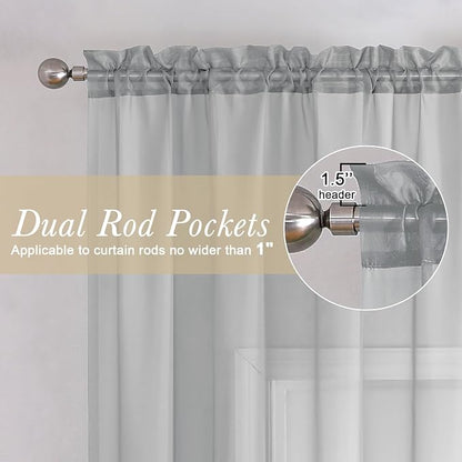 Light Grey Sheer Curtains 54 Inch Length 2 Panels, Airy & Breathable Solid - Image 2