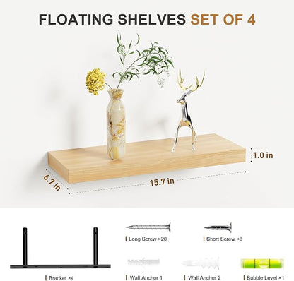Bellsal Floating Shelves for Wall, Maple Wood Wall Shelf Set of 4, Living Room - Image 3