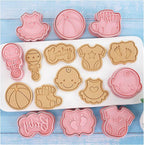 8 Pcs Cute Baby Shower Cookie Cutters for Baking Plastic Cookie Stamps Newborn Party Biscuit Mould Set DIY Fondant Biscuit Stamps Kitchen Tools(L8)