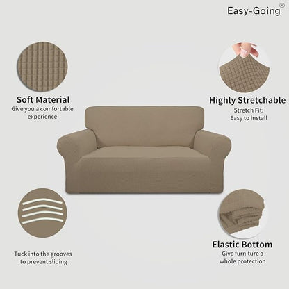 Easy-Going Stretch Loveseat Couch Covers Washable Natural | 1-Piece Loveseat - Image 4