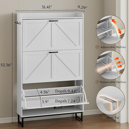 BORNOON Shoe Cabinet with 3 Flip Drawers Narrow Shoe Storage Cabinet Organizer - Image 2