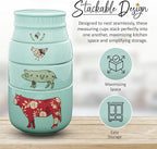 Pavilion Gift Company - 'Live Simply Bee, Chicken, Pig, and Cow' - 4-Piece Stoneware Measuring Cups Set, Sturdy Farmhouse-Style Kitchenware for Home Baking, Cooking, Gifting - Teal, 8 Ounces