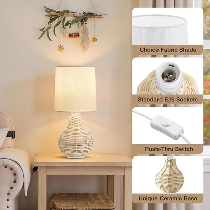 EJIAXIN Rattan Table Lamp Boho Lamps Set of 2-12.5" Mini Farmhouse Wicker Light - Image 5