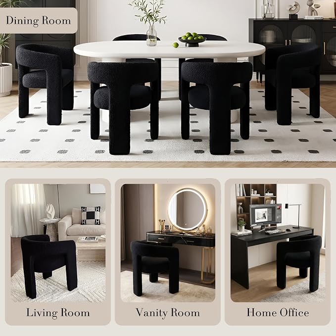 Modern Sherpa Dining Chairs Set of 8, Upholstered Barrel Chairs - Image 5