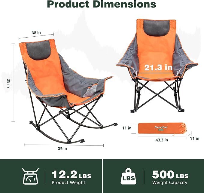SUNNYFEEL Oversized Rocking Camping Chair, Fully Padded Patio Chair - Image 3