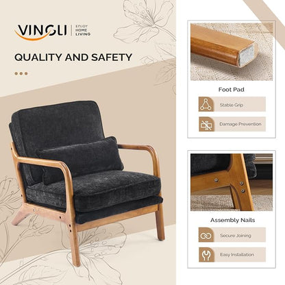 VINGLI Chenille Mid-Century Modern Accent Chair Set of 2, Cute Reading Arm Chair - Image 5
