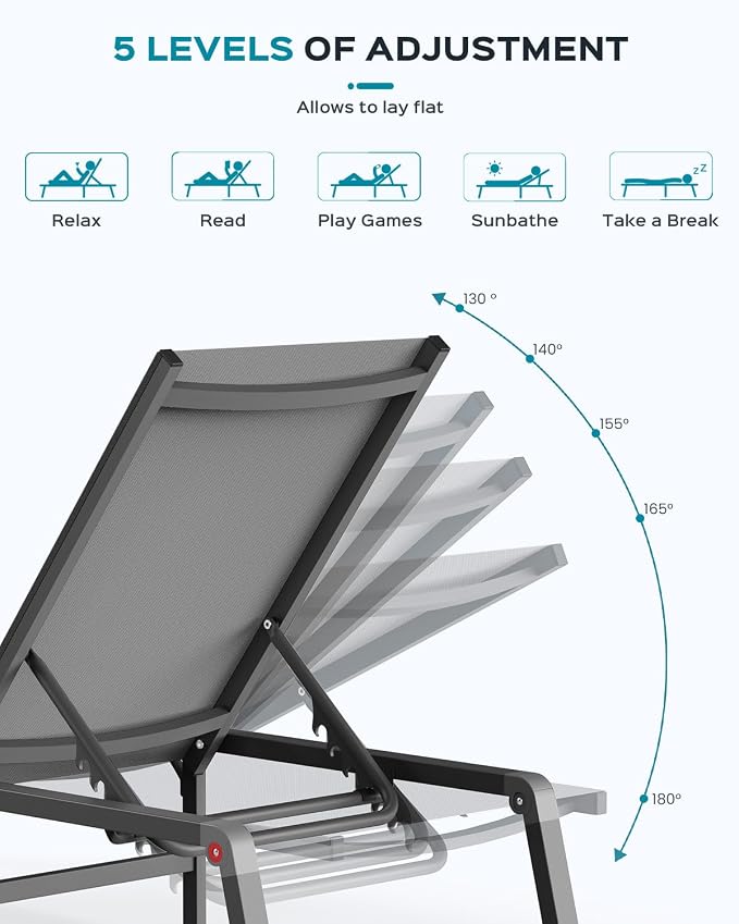 Patio Chaise Lounge Chair Set of 4, Foldable Lounge Chair - Image 7