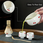 Red Cherries Matcha Whisk Set with Matcha Bowl, Bamboo Whisk, Scoop, and Whisk Holder, Hand-Painted Cute Matcha Set for Matcha Lovers & Tea Ceremony