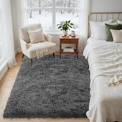 4x6 Fluffy Shag Area Rugs for Living Room Bedroom: Soft Plush Carpet Grey | - Image 9
