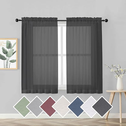 45 Inches Length Black Sheer Curtains by OVZME