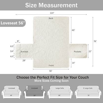 Ivory White Loveseat Couch Cover 2 Cushion Sofa, Water-Repellent Sofa Slipcover - Image 7