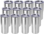 DOMICARE 20oz Tumbler with Lid Stainless Steel Tumblers Bulk, Double Wall Vacuum Insulated Coffee Travel Mug, 12 Pack Stainless Steel
