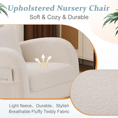 VINGLI Teddy Fleece Low Seat Rocking Chair, Boucle Upholstered Nursery Glider - Image 5
