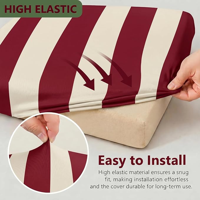 CALBODE 14 Pcs Stretch Outdoor Seat Cushion Covers, Washable Striped Chair Seat - Image 3