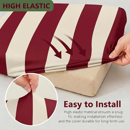 CALBODE 14 Pcs Stretch Outdoor Seat Cushion Covers, Washable Striped Chair Seat - Image 3