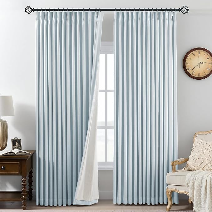 AUSSPVOCT Pinch Pleated 90 Inch Linen Curtains 100% Blackout by AUSSPVOCT