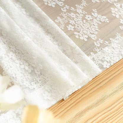 YJ YANJUN Vintage Lace Curtains 120 Inches Long-Antique Floral Ivory Privacy - Image 6
