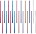 Metal Straws Short Small Mini Stainless Steel Reusable Drinking Straw for Kids Juice Cocktails Coffee Bar Party Home Office Restaurant, 150mm Length with Cleanning Brush, Colorful 16PCS
