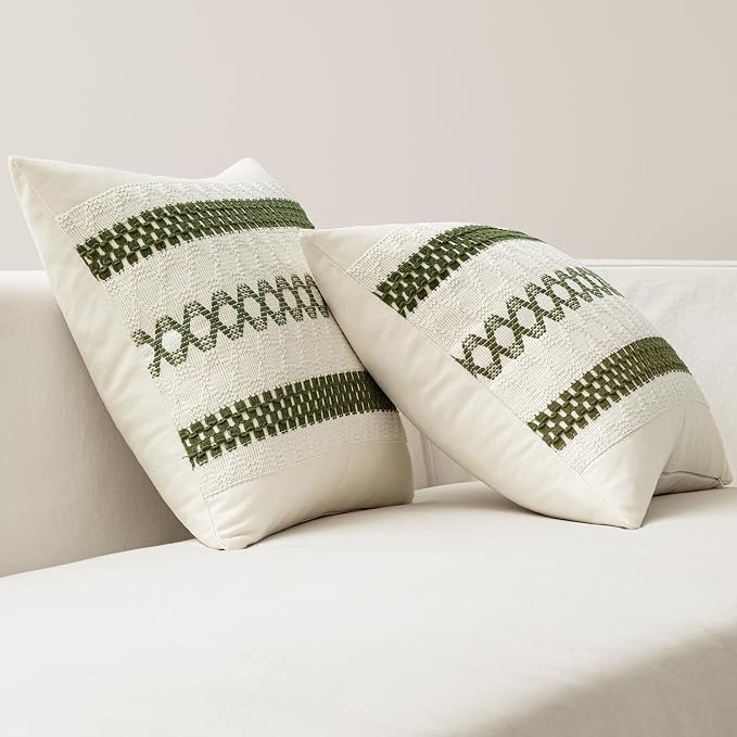 MIULEE Set of 2 Moss Green Boho Decorative Lumbar Pillow Covers 12x20 Inch | - Image 6