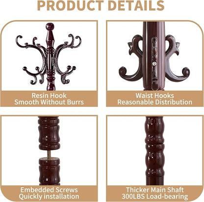 ZOZOE Wooden Classic Coat Rack Stand, Solid Wood Coat Rack Freestanding - Image 2