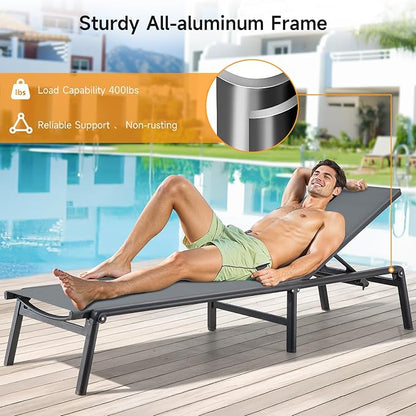 ONBRILL Aluminum Chaise Lounge Chair Outdoor, Foldable & Assembly Free Outdoor - Image 5