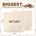 Tioncy 2 Pcs 20 x 20 Inch Large Reusable Cold Brew Coffee Bag Reusable Organic Cotton Cold Brew Filter Bags Washable Coffee Filter Pouch with Easy Open Drawstring Pitchers 5 Gallon Systems up to 5 LBS