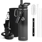 Insulated Water Bottle 24oz, Triple Wall Vacuum Stainless Steel (Cold for 48 Hrs, Hot for 24Hrs), Leak Proof & Non-BPA, 24oz Hydro Water Flask with Paracord Handle & Straw Spout Lids