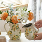 Vintage Vase with Handle, 6 Inch Ceramic Pitcher Sunflower Floral Vase, Rustic Farmhouse Vases for Grandma Core Home Decor, Bookshelf Office Tuscan Decor (Small Teapot)