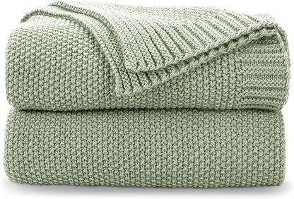 CozeCube Sage Green Seed Stitch Throw Blanket 50"x60", Farmhouse Decor | Blanket by CozeCube