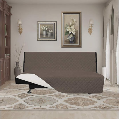 Easy-Going Reversible Couch Cover, Large Futon Sofa, Taupe/Ivory | Machine - Image 2