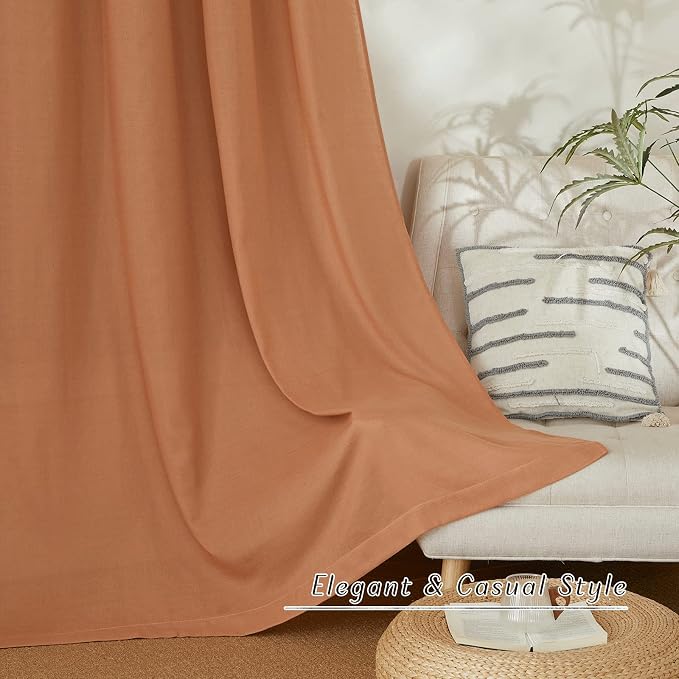 NICETOWN Flax Burnt Orange Linen Curtains - Image 6