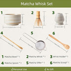 Matcha Whisk Set, Ceramic Matcha Set with Bowl, Matcha Whisk and Holder, Sifter, Bamboo Spoon, Scoop, 6Pcs Ceremony Matcha Kit for Tea Lovers Making Breakfast/Latte